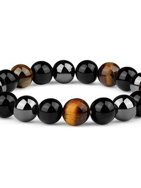 Triple Protection Healing Crystal Bracelet - Black Obsidian, Tiger Eye, Hematite